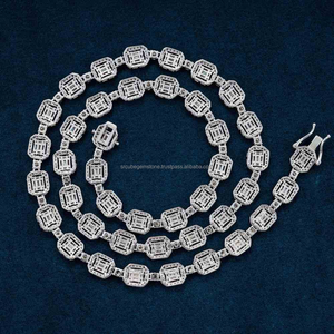 สินค้ามาใหม่ฮิปฮอปแสนสวยเครื่องประดับบาแกตสีเงินอ่อน VVS Moissanite iced Cuban Link Chain - Product Image 2