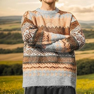 Suéter de Punto Personalizado para Hombre, 100% Algodón, Cuello Redondo, Estilo Urbano, Transpirable, Alta Calidad, Venta al Por Mayor - Product Image 2