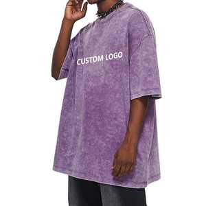 T-shirt pour homme vintage délavé à l'acide avec logo personnalisé, blanc, coupe régulière, coton, molleton français, vente en gros, streetwear, haute qualité, court - Product Image 6