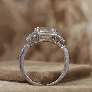 Bague de mariage 1.75 CT blanc cassé émeraude et diamant taille baguette 5 pierres style broche ronde - Product Image 6