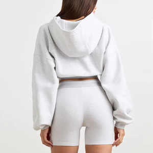 Sudadera con capucha y hombros caídos de gran tamaño con logotipo personalizado para mujer, jersey con dobladillo bordado en bruto, Top corto liso con capucha para mujer - Product Image 6