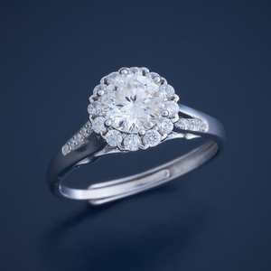 Bague de fiançailles en argent 925, bijoux fins, référence 176651, avec pierres précieuses, diamant, plaqué rhodium, matériau platine, sertissage de pierres taillées - Product Image 1