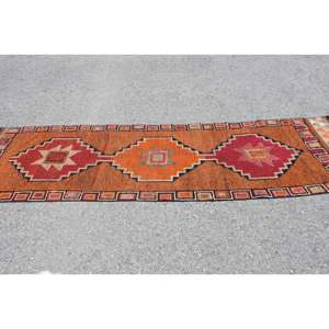 2.7x10.3 ft <b>Runner</b> Turkish Rug, Vintage Rug, Orange <b>Red</b> Polka dot Wool Rug - Product Image 3