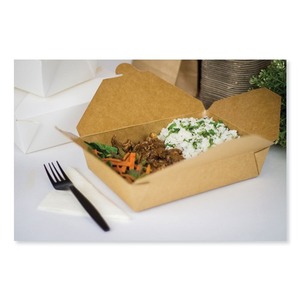 GEN KS10121 54 Oz. Caja de Papel Reutilizable para Llevar, Color Kraft, Forma Cuadrada, 200/Caja, para Alimentos, Laminación Mate, Grabado en Relieve Incluido - Product Image 4