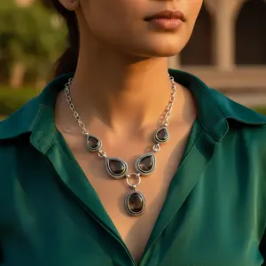 สร้อยคอจี้หินควอตซ์สโมคกี้ชุบโรเดียมสีโรสโกลด์เงินแท้ 925 สำหรับผู้หญิง - Product Image 3