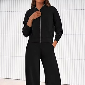 ชุดสเวตเตอร์สำหรับผู้หญิง, ชุดสเวตเตอร์สัมผัสนุ่มสองชิ้นสำหรับฤดูหนาวสไตล์สตรีท - Product Image 1