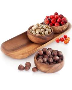 Nueva llegada 2025 juego tallado a mano de 4 tazones de calabaza de Acacia con bandeja de baguette - Product Image 1