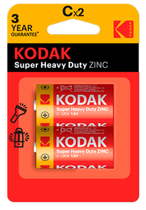 2 unità. Batterie Kodak Super Heavy Duty Zinc Salinas 1,5V R14 C (Blister) - Product Image 1