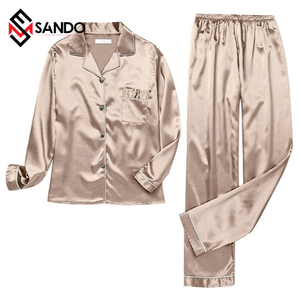 OEM Design Customized Pajamas Silk Satin Sleepwear Long Sleeve Top and <b>Trouser</b> for Men and <b>Women</b> - Product Image 4