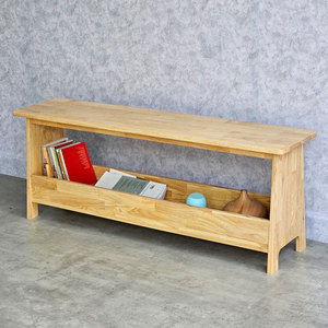 Banc long en bois d'hévéa GBD022 avec étagère 120x30x45cm, type autoportant pour salon - Product Image 3