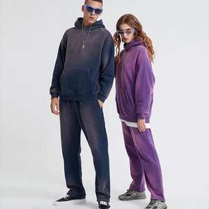 Sudaderas con capucha lavadas con ácido para hombre, conjuntos de joggers, chándal francés de algodón pesado personalizado - Product Image 6