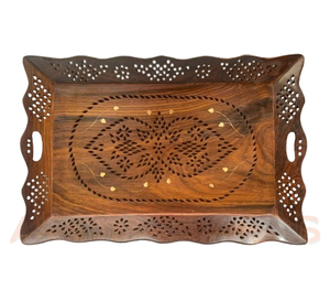 Plateau de service en bois avec gravures en laiton Design unique, plateau de service rectangulaire - Product Image 6