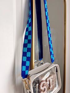 Checkered Beaded Tote <b>Strap</b> Embroidery Work Glass Seed Beads Crossbody Shoulder Belts <b>Replacement</b> Wide Purse Handle Grey Handbag - Product Image 6