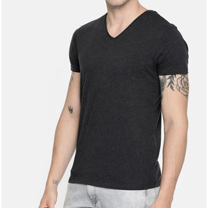 เสื้อยืดแขนสั้นคอวีลำลองสำหรับผู้ชายใหม่ฤดูใบไม้ร่วงเสื้อยืด100% ผ้าทอคอตตอน220กรัมสีทึบสำหรับผู้ชาย - Product Image 3