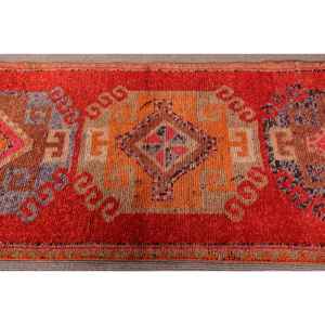 3x10.4 ft Vintage Rug, Turkish <b>Runner</b> Rug, <b>Red</b> Orange Animal Print Rug - Product Image 4