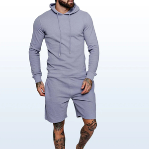 Men's Windbreaker Gym Fitness Breathable Fleece Polyester/Cotton Tracksuits <b>Set</b> 2 Piece Jogging Shorts Hoodie Contrast Color - Product Image 1