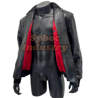 Veste en cuir noir gaufré de python pour hommes élégants bombardier en cuir véritable personnalisé avec nouveau style d'impression de serpent nouveauté