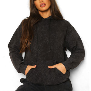 Venta directa de fábrica Sudadera con capucha de lavado ácido para mujer Logotipo de bordado personalizado Sudadera con capucha de lavado ácido teñido liso para mujer para niñas Servicio OEM - Product Image 4