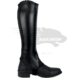 Venta al por mayor de alta calidad cremallera lateral de cuero de grano completo equitación medias chapas Real elástico para ajuste cómodo negro CHEETAH SPORTSWEAR - Product Image 3