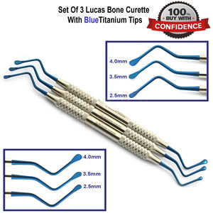 Lot de 3 curettes manuelles Lucas à pointes bleues pour l'élimination des kystes, instruments dentaires en acier inoxydable certifiés CE - Product Image 3