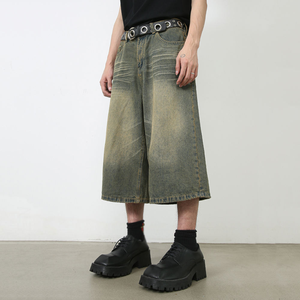 Men's Latest Style Jorts with Comfortable Mid Waist Breathable <b>Denim</b> <b>Fabric</b> Casual Modern Cut Light Wash - Product Image 3