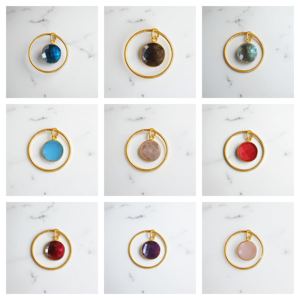 Colgante de abalorio de bisel de piedras preciosas de crisocola redonda de 10 MM-Colgante DIY chapado en oro de 14K-Encantos de plata 925 al por mayor - Product Image 2