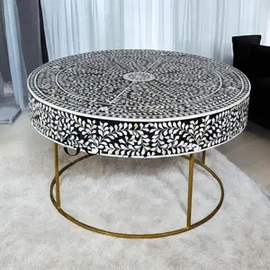 โต๊ะกาแฟโบราณแบบโมเดิร์นสุดหรู ขัดเงาอเนกประสงค์ ประดับเปลือกหอยและกระดูก ทำด้วยมือ ทนทาน สำหรับเฟอร์นิเจอร์ห้องนั่งเล่น - Product Image 4