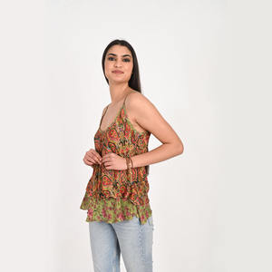 Women's Handmade Recycled Sari <b>Silk</b> <b>Top</b> Spaghetti Strap Tank <b>Top</b> for Summer - Product Image 3