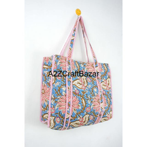 Handmade Fairtrade Cotton Block Print <b>Tote</b> Bag Quilted Weekend Travel <b>Laptop</b> Shoulder Bag Fairtrade Shopping Office Carry Bag - Product Image 4