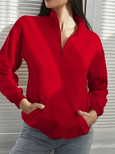 Y2K demi-zip sweat femmes surdimensionné rouge coton polaire pull à manches longues goutte épaule décontracté Streetwear Logo personnalisé - Product Image 3