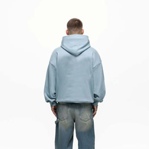 Diseño personalizado MOQ bajo Sudadera con capucha azul de gran tamaño cómoda para hombres y mujeres con ajuste suelto y tela suave para uso diario - Product Image 5