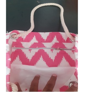 Nouveauté certificat Gots couleur unie avec toile de jute corde fourre-tout Shopping dames 100% coton biologique sac en gros fournisseur indien - Product Image 4