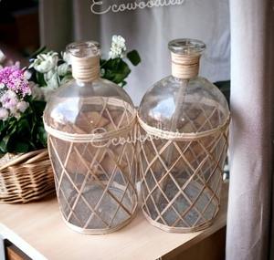 Couverture de bouteille d'eau en osier rustique vintage rotin naturel tissé porte-bouteille en verre à vin décoratif artisanat approvisionnement - Product Image 2