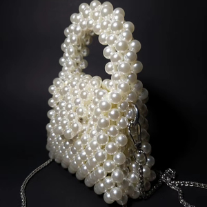 <b>Ivory</b> Pearl Beaded Plastic Hobo Bag Handmade Modern Statement Purse | Elegant Bead Shoulder Bag | Large Wardrobe Storage <b>Handbag</b> - Product Image 1