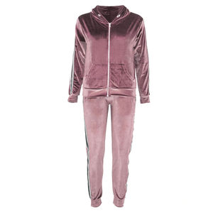 Ensemble deux pièces pour femmes Survêtement en velours avec fermeture éclair Hoodies et pantalons Survêtement en velours pour femmes avec couleur personnalisée - Product Image 3