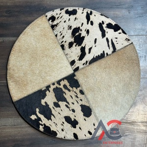 Handmade 100% Natural Cowhide Area Rug Quality Round Shape Antique Cowhide Patchwork Carpets for Living Rooms Bedroom & Office - Product Image 1