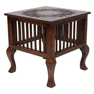 Tabouret de sculpture en bois fait main | Table basse sculptée sur le dessus de chevet pour la maison - Product Image 5