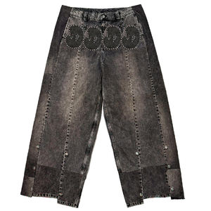 Los últimos fabricantes de ropa de alta calidad personalizada con diamantes de imitación de pierna ancha de gran tamaño acampanados Denim Wash Jean Man Baggy - Product Image 1