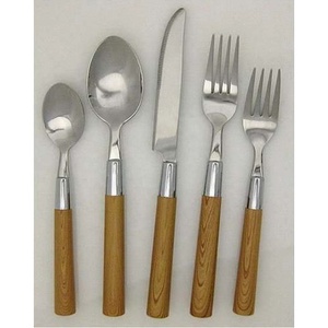 Home and Wedding Hotel Stainless Steel <b>Dinner</b> Cutlery Set with Shiny Polished Wooden Handle Flatware <b>Knife</b> and Fork Silverware - Product Image 1