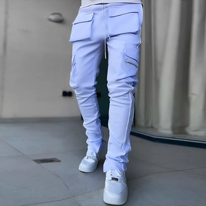 Pantalon de survêtement décontracté pour homme, style streetwear, avec bande réfléchissante, multi-poches, cargo empilé, taille mi-haute, teint en pièce - Product Image 4