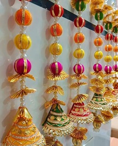 Jasmine Garland Hangings Kone Wall Art With Pom Pom Outdoor Patio Diwali Thanksgiving Hanukkah Pooja India Wedding Decor Gift - Product Image 1