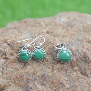 Malachite bijoux en pierres précieuses pour femmes argent Boho Style boucles d'oreilles pendentif ensemble bijoux en argent Sterling 925 tendance fait à la main - Product Image 1