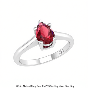 Anello di fidanzamento classico in argento sterling 925 con rubino naturale taglio a pera da 0,35 ct - Product Image 2