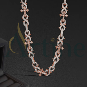 Cadena Cubana de Plata de Ley 925 Chapada en Oro para Hombre con Diamantes de Corte Brillante Redondo (27tcw)-112gm - Product Image 1