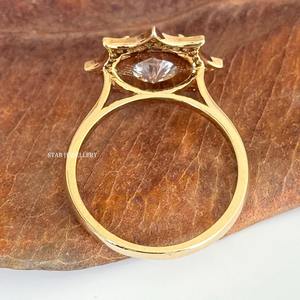 14K ทองแข็ง VVS Moissanite เพชรเดี่ยวรัศมีแหวนหมั้นแหวนหมั้นเพชรโมอิสฮาโลเจียระไนทรงกลม - Product Image 2