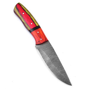 Crimson Rosella couteau de chasse en acier damas fait à la main conception de point de chute avec motif de vague pleine Tang Pakkawood poignée en cuir OEM - Product Image 3