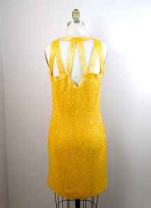 Elegante amarillo de las mujeres con lentejuelas y cuentas de noche Prom Vestidos de invitados de Boda sin mangas hasta la rodilla para fiestas de cumpleaños - Product Image 3