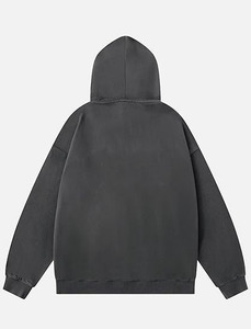 เสื้อฮู้ดดี้โอเวอร์ไซส์ผู้ชายผ้าฝ้าย 100% สำหรับฤดูหนาว สไตล์วินเทจ ล้างสีแบบแอซิดวอช แต่งลายปัก โลโก้แบบกำหนดเอง บุขนแกะ ประดับด้วยคริสตัล - Product Image 2