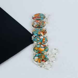 Bracelet de charme de luxe fait main en argent sterling 925 avec pierre précieuse antique de nacre épineuse, bijoux bohèmes, certifié GIA, cadeau d'anniversaire - Product Image 2