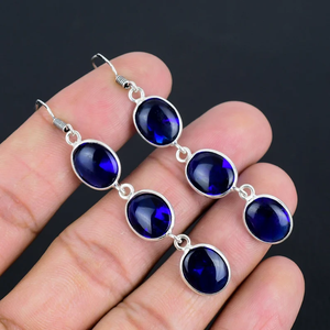 Tanzanite Gemstone Boucles d'oreilles pendantes en argent sterling 925 Boucles d'oreilles créoles de style bohème pour femmes et filles Prix usine - Product Image 2